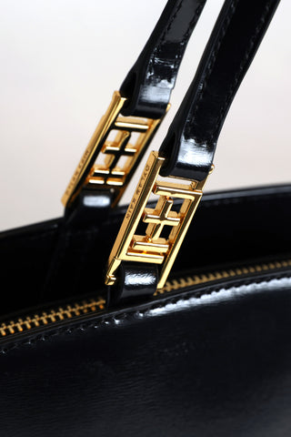 The Amara Leather Tote in Black/ Gold Details