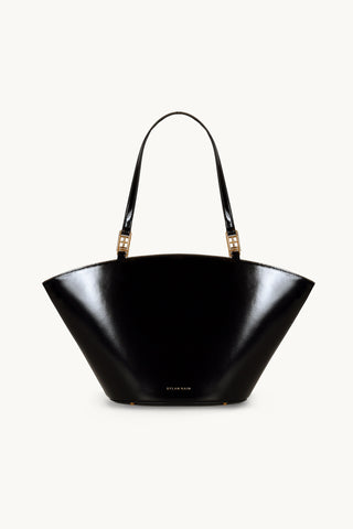 The Amara Leather Tote in Black/ Gold Front