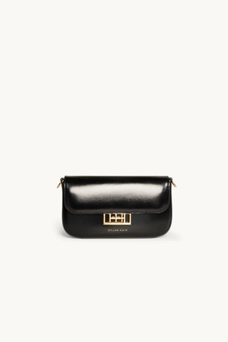 The Jolie Leather Baguette Mini Bag in Black/Gold Front