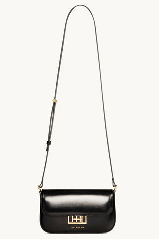 The Jolie Leather Baguette Mini Bag in Black/Gold Crossbody