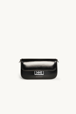 The Jolie Leather Baguette Mini Bag in Black/ Silver Front