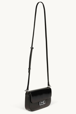 The Jolie Leather Baguette Mini Bag in Black/ Silver Crossbody 2