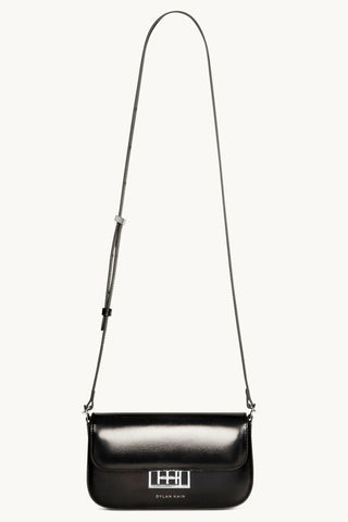 The Jolie Leather Baguette Mini Bag in Black/ Silver Crossbody