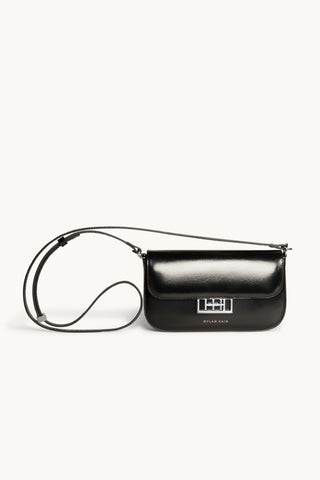 The Jolie Leather Baguette Mini Bag in Black/ Silver