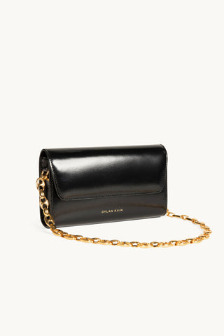 The Luxury Leather Phone bag in Black/Gold Chain