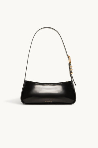 The Monroe Leather Shoulder Bag in Black/Gold