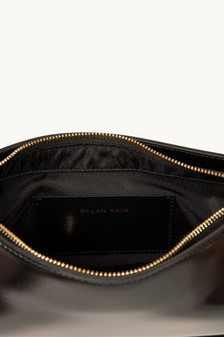 The Monroe Leather Shoulder Bag in Black/Gold Internal