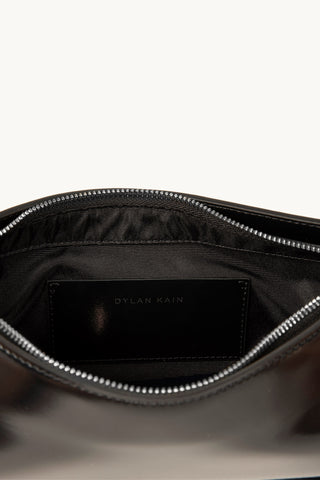 The Monroe Leather Shoulder Bag in Black/Silver Internal