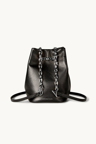 The Muse Leather Bag in Black/Silver Details