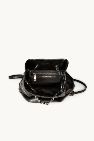 The Muse Leather Bag in Black/Silver Internal