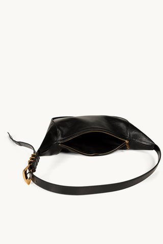 The Neveah Leather Sling Bag in Black/Gold Internal