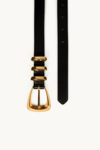 The Sai Leather Belt in Black/Gold Details