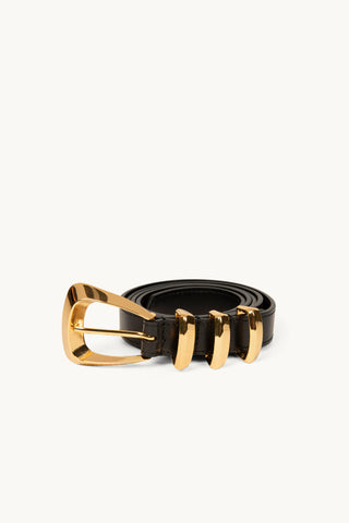 The Sai Leather Belt in Black/Gold Front