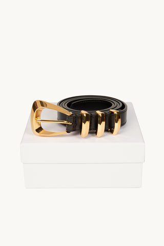 The Sai Leather Belt in Black/Gold Gift Boxed