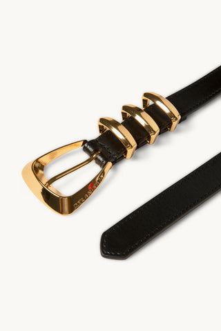 The Sai Leather Belt in Black/Gold Side