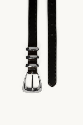 The Sai Leather Belt in Black/Silver Details