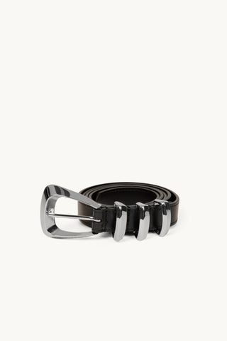 The Sai Leather Belt in Black/Silver Front