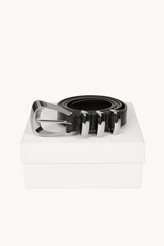 The Sai Leather Belt in Black/Silver Gift Boxed