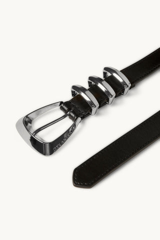 The Sai Leather Belt in Black/ Silver Side