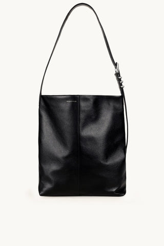 The Brynn Leather Tote in Black/Silver Front