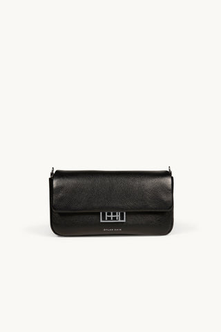 The Classic Leather Baguette in Black/Silver Front